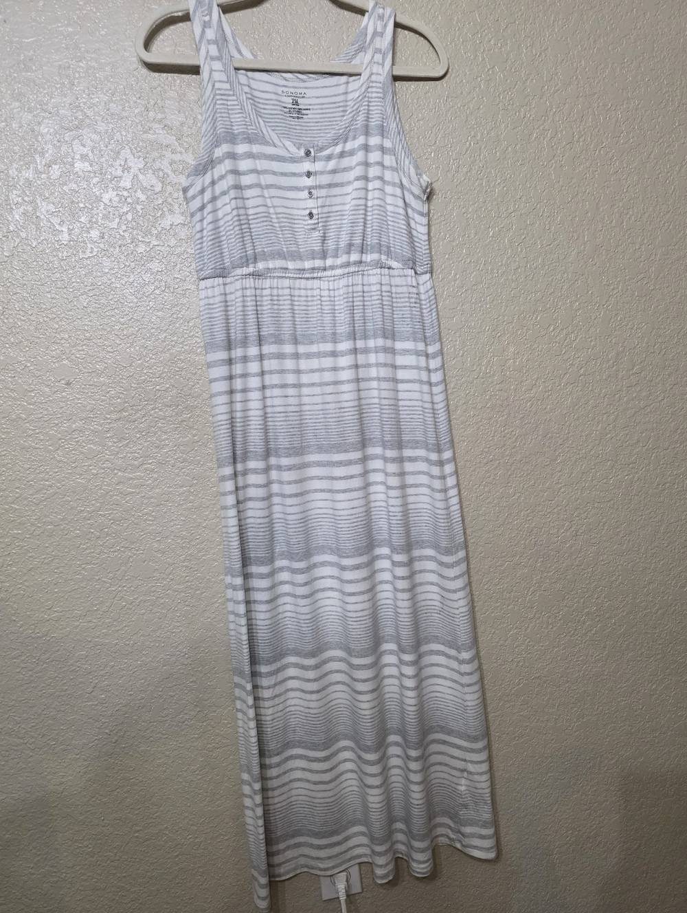 Sonoma Casual Super Soft Striped Tank Maxi Dress in White and Light Gray